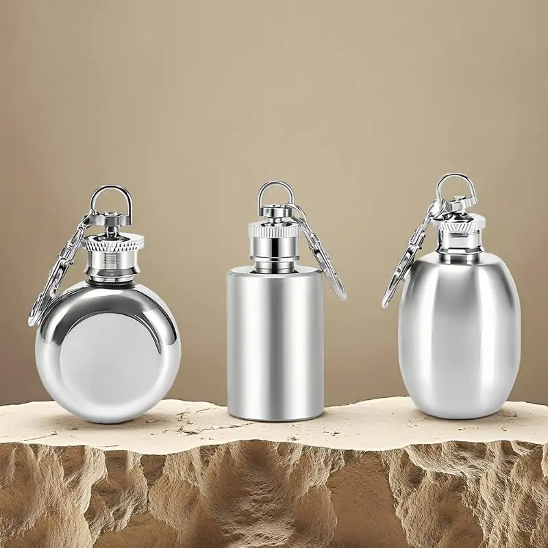 Mini 1oz Stainless Steel Hip Flask Pocket Key Chain Lightweight Durable Steel Flagon