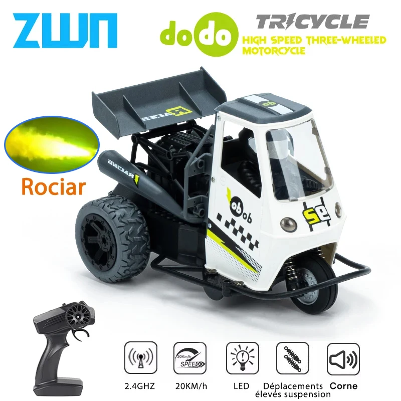ZWN S810 coche RC de tres ruedas con luces Spray 2,4G Control remoto eléctrico de alta velocidad emulación motocicletas juguetes para niños