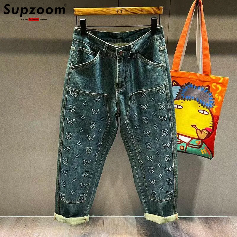 Supzoom New Arrival Hot Sale Top Fashion Autumn Zipper Fly Stonewashed Casual Patchwork Cargo Denim Pockets Cotton Jeans Men