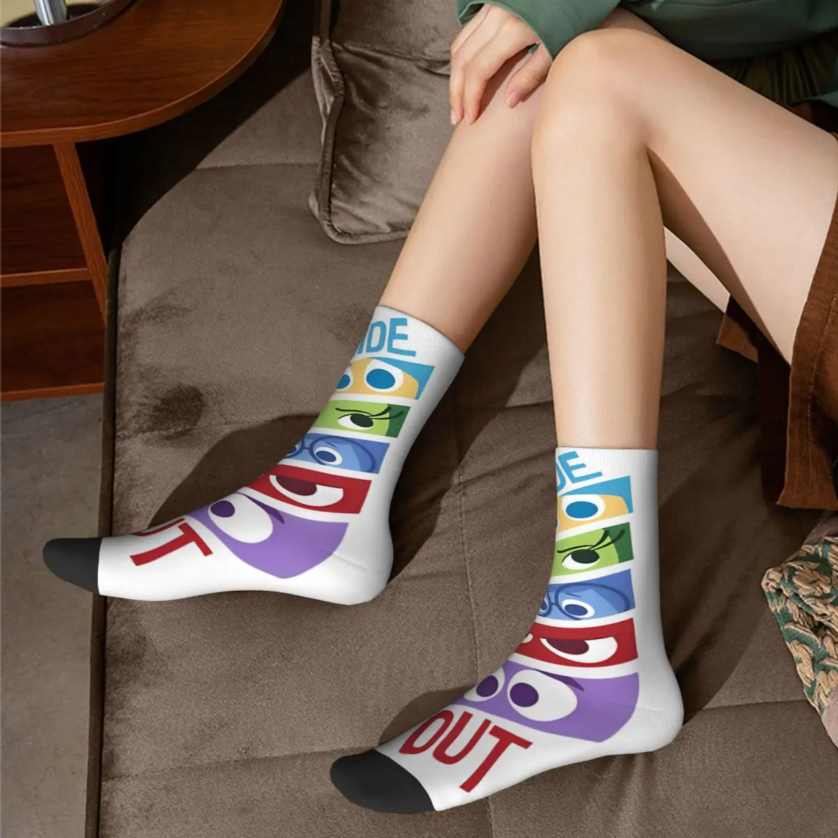 Colorful Inside Out Emotion Panels Basketball Socks Polyester Middle Tube Socks for Unisex Non-slip