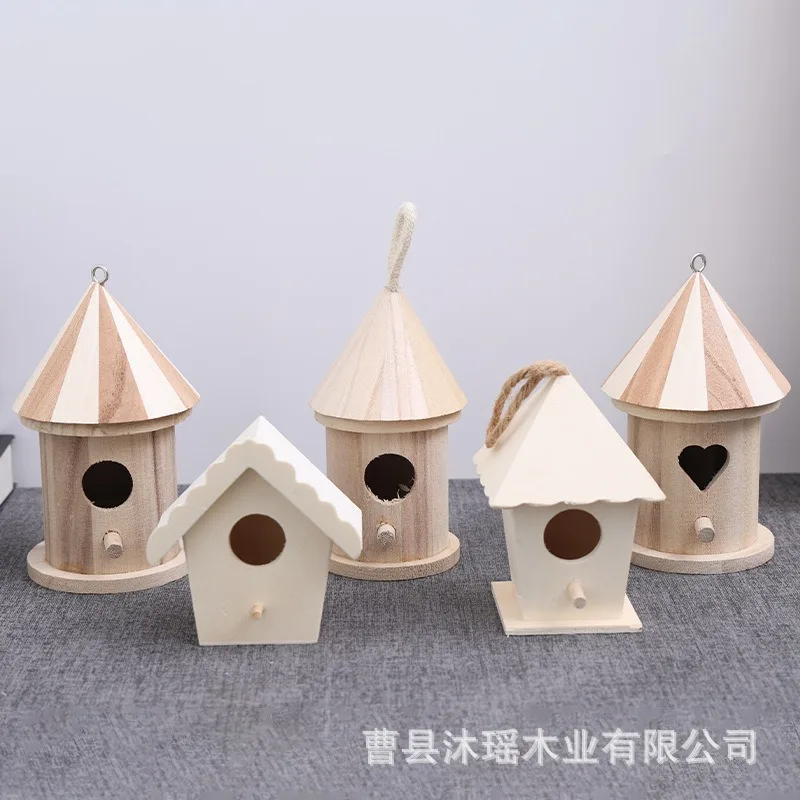 Wooden Bird House Feeder DIY Nest Outdoor Hanging Birds Houses Home Decoration Gardening