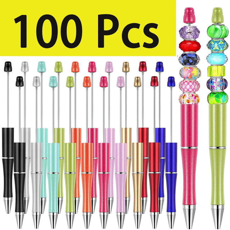 

100Pcs Candy Beaded Ballpoint Pen Pens Gift for Writing Beadable Pens Beadable Pen DIY Gift for Student Office Supplies