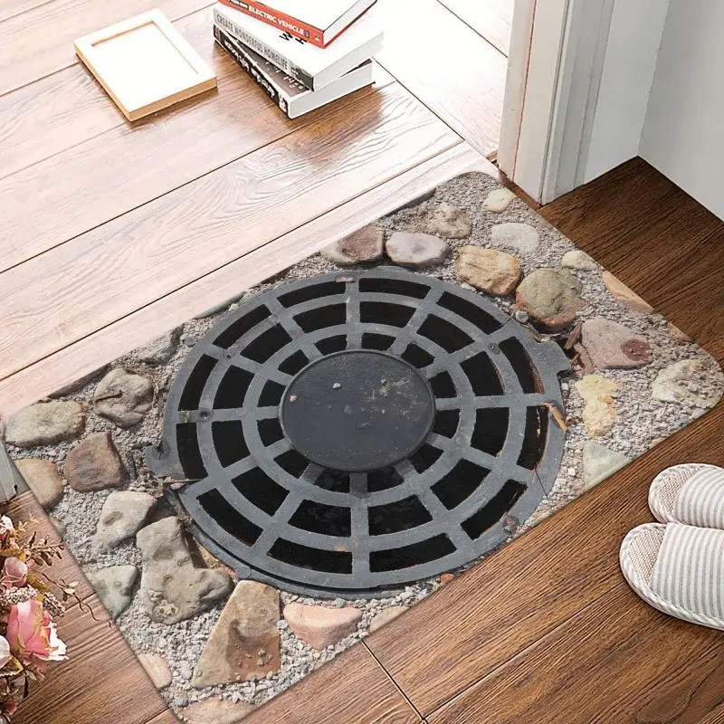 Funny Manhole Cover 3D Traps Doormat Mat Anti-Slip Kitchen Bathroom Garden Toilet Living Room Rug Carpet 40*60cm