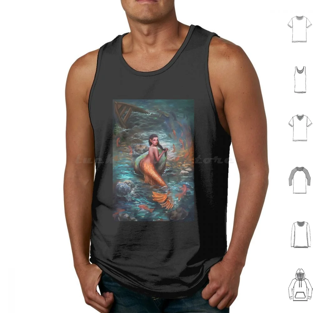 

Shallow Water Mermaid Tank Tops Print Cotton Digital 2d Character Design Portraits Mermaid Girl Mermaid Mermaid Tail