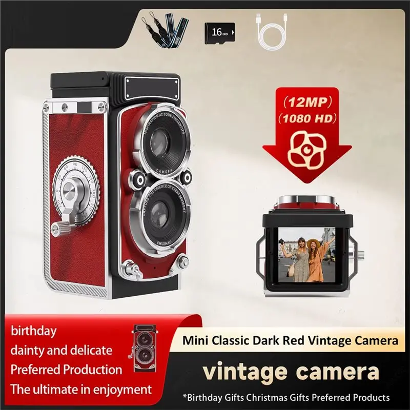 

A99E-New Retro Mini Digital Camera 12MP Autofocus, Portable Vlogging Camera 1080P FHD Video Recording, Includes 16GB Card