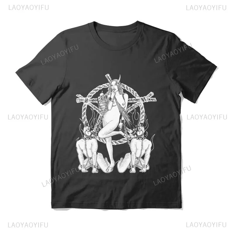 Satanic Demon Devil Cotton Tops Sexy Girl Classic Hail Satan Occult Baphomet Tshirt Men Short Sleeved Leisure Tee Shirt Clothing