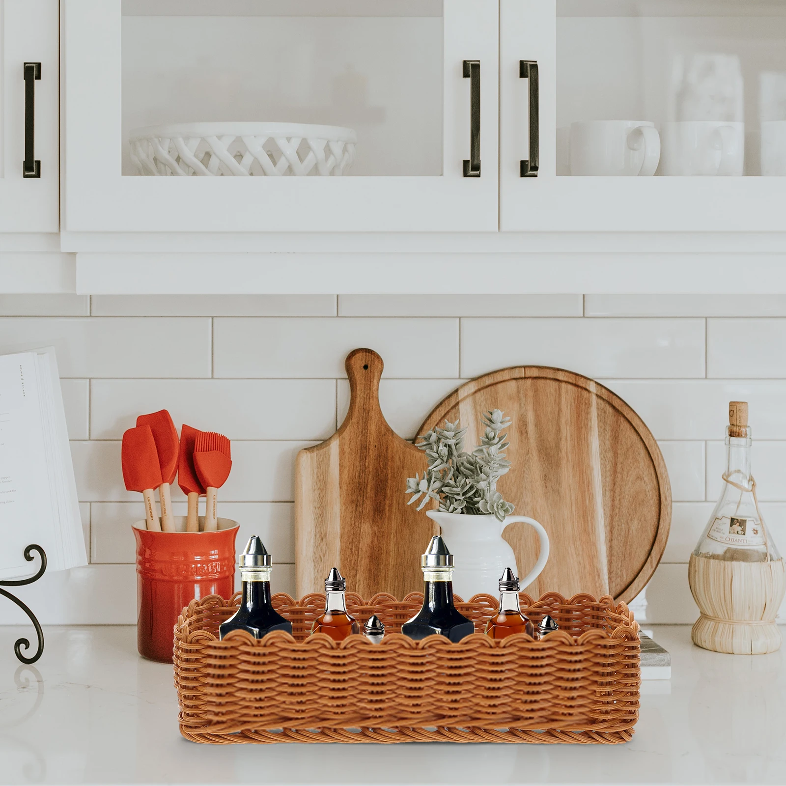

Woven Storage Basket Kitchen Cutlery Holder Multi-Function Drain Basket Household Decor Utensil Organizer