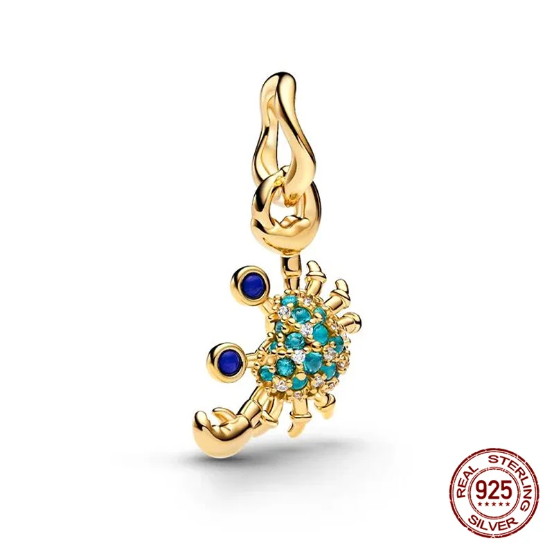 Charm-Anhänger aus 925er Silber mit blauem Ozean-Lebensmotiv, passend für 3-mm-Originalarmbänder, für Damen, DIY-Anhänger, luxuriöses Schmuckgeschenk, Sonderangebot