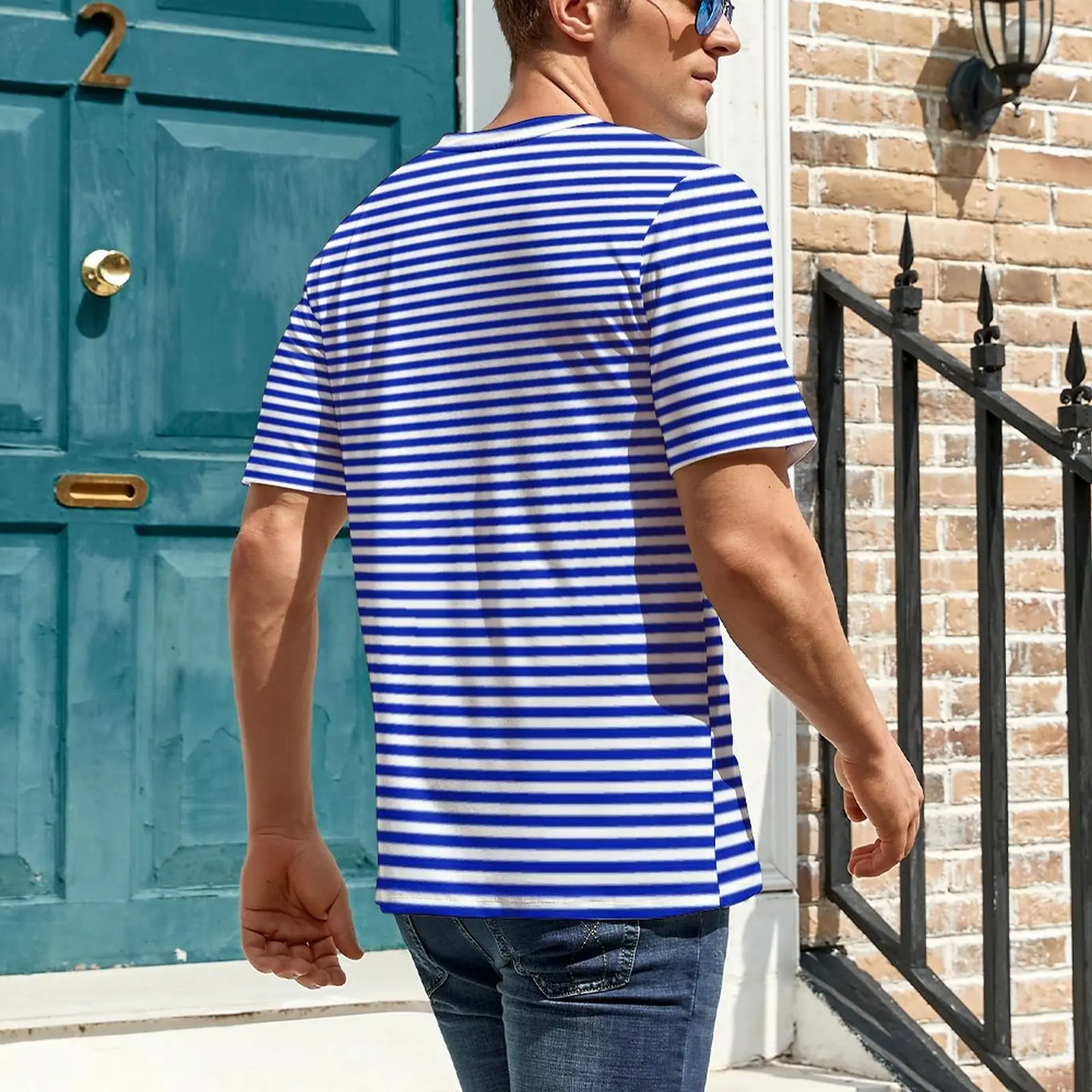 Retro Nautical Sailor T Shirt Man Blue and White Stripes Basic T Shirts Summer Popular Tees Short Sleeve Pattern Oversize Tops