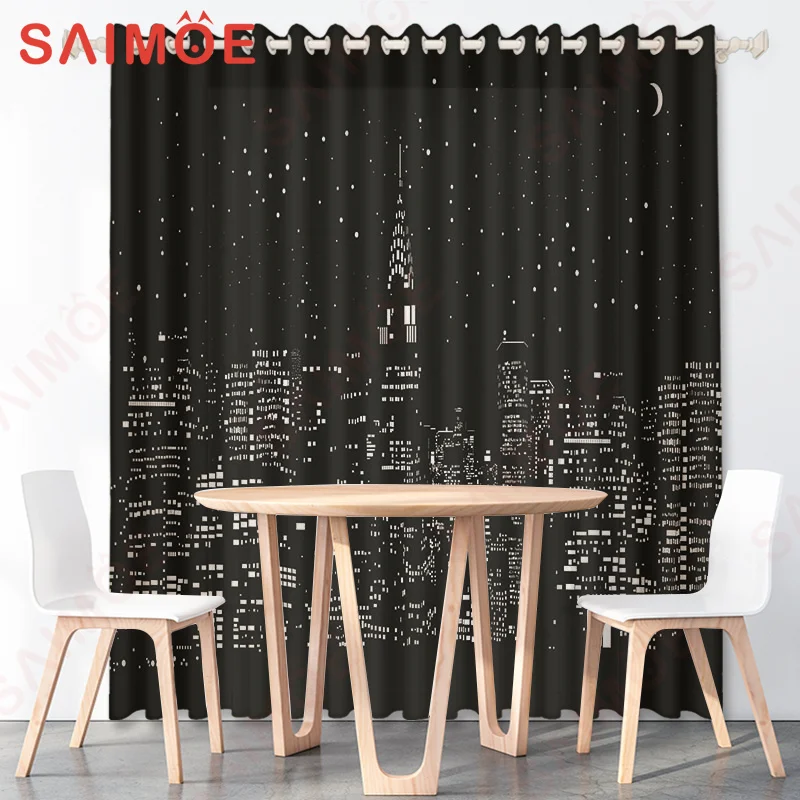 French Vintage Romantic Castle Street Curtains Sunset Night View Building Thin Polyester Fabric Office Home Decoration with Hook