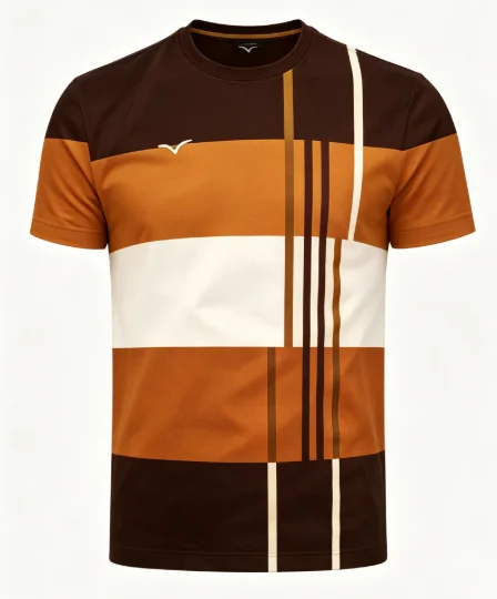 Herren Kurzarm-T-Shirt mit geometrischem Farbblockmuster, vertikalen Streifen, modernem Rundhalsausschnitt, lässige Oberteile – Detail 3