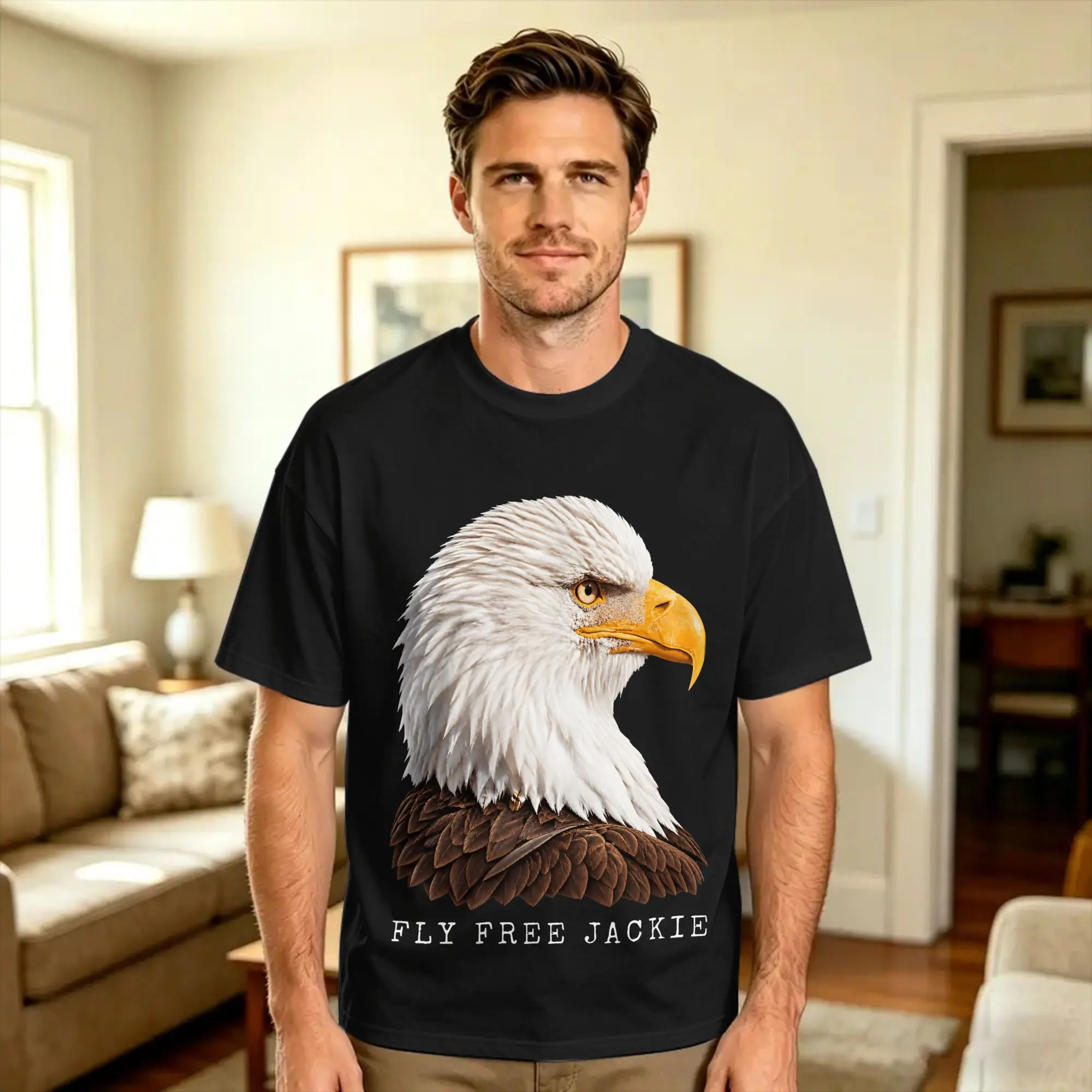 Jackie Eagle Fly Free 2012 2026 Cotton T-Shirt For Man Beach  Y2K Funny T Shirts Fashion Tee Shirt Oversized Design Clothing