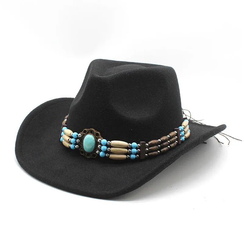 Men And Women Horse Riding Woolen Felt Hat Western Denim Hat British European And American Classic Retro Wide Brim Top Hat