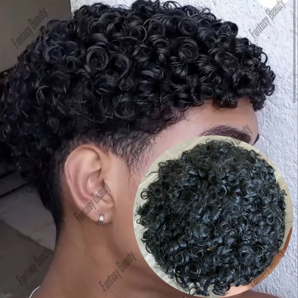 15mm Afor parrucca parrucchino da uomo riccia traspirante pizzo australiano e Base in PU 100% sistema di capelli umani protesi parrucche per capelli naturali maschili