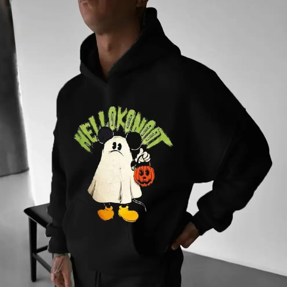 

Oversized Casual Halloween Mickey Print Hooded Sweatshirt Autumn Trendy Men's Clothing Women Long Sleeve Pullover Sweater Tops
