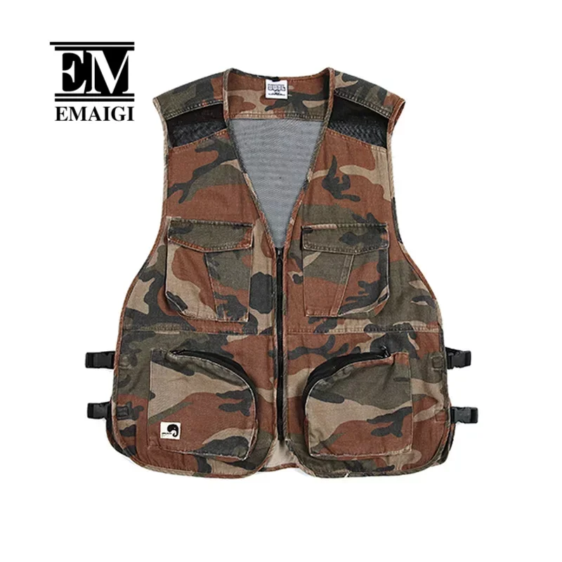 

Camouflage Splice Mesh Multi Pocket Vest Men Loose Casual Vintage Cargo Vest Cityboy Outdoor Waistcoat Women Sleeveless Jacket