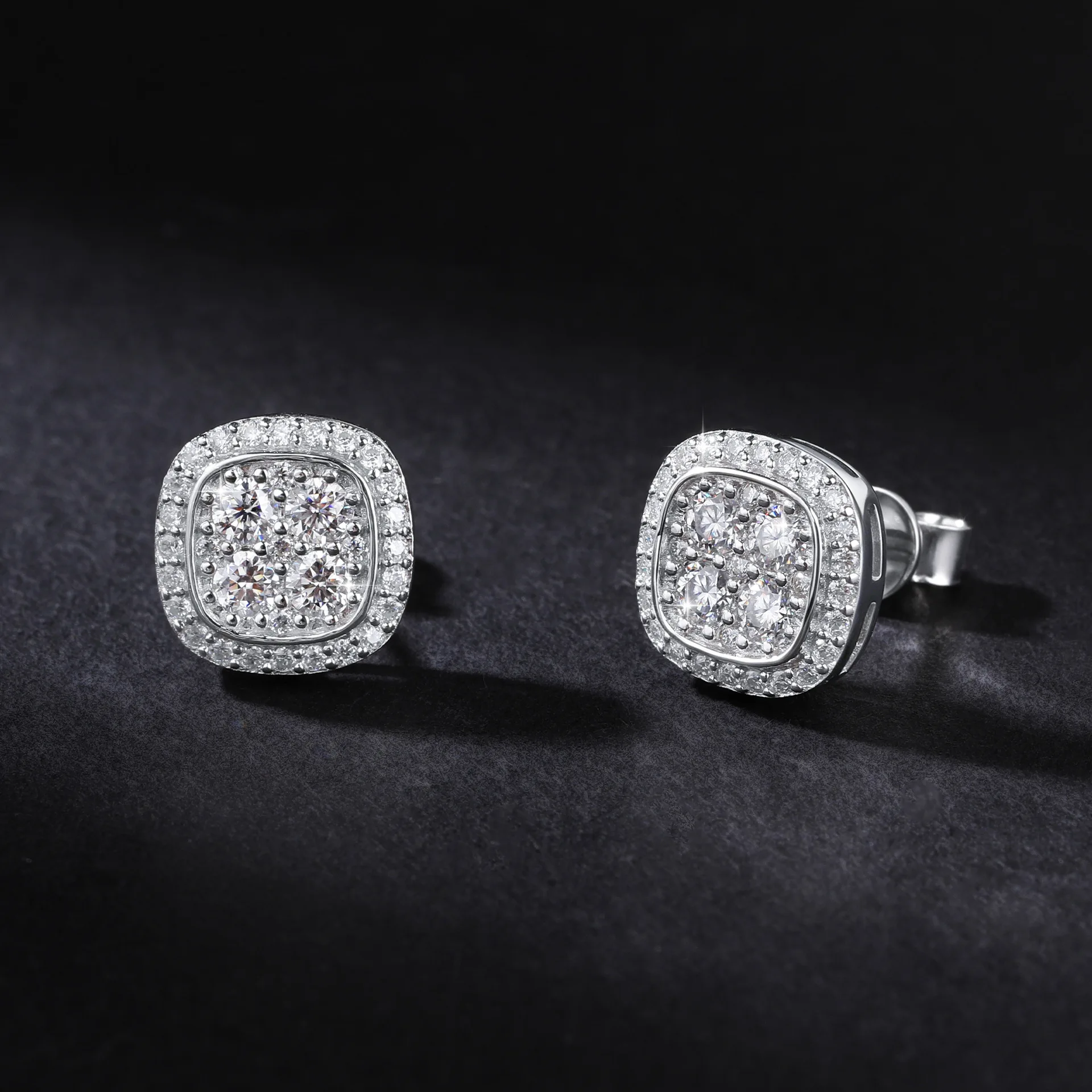 

Classic Full Moissanite Sqaure Earrings For Women 925 Sterling Silver Jewelry Men Moissanite Stud Earrings