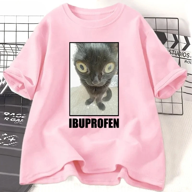 Men's short-sleeved T-shirt ibuprofen interesting cat graphic print T-shirt casual and fashionable T-shirt