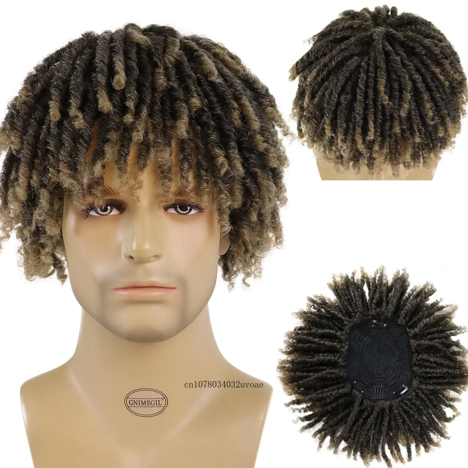 Synthetische 6 inch korte dreadlock pruiken gevlochten halve pruik korte pruiken haarstukken afro pruiken voor mannen zwart, bruin ombre pruik mannelijk