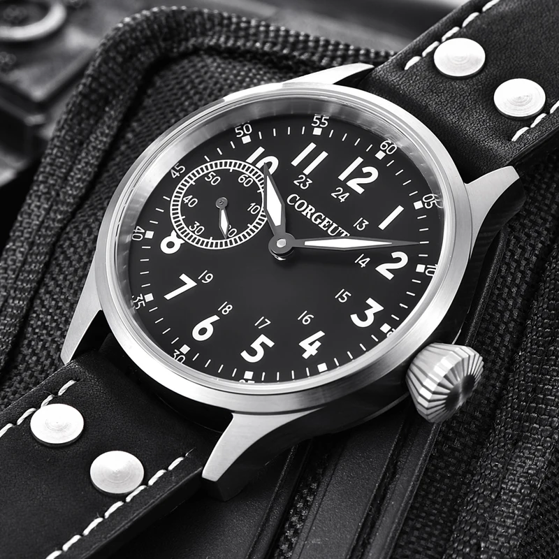 Corgeut Men Hand Mechanical Watch Military Sport Swim Leather Cowhide Strap Waterproof Luminous Wrist Watches2017
