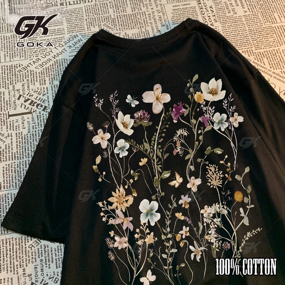 Flower And Butterfly Graphic T-Shirts Men clothing Streetwear Summer  Women Short Sleeve Casual Tops Tees Unisex