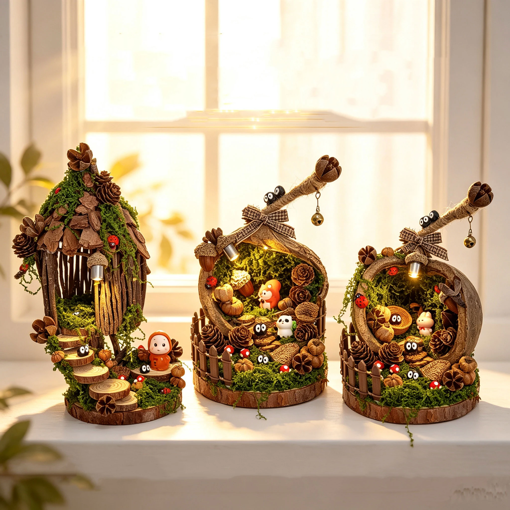 DIY Wooden Nut Shell Forest Cottage Figurines Miniatures Kits Mini Casa for Friends Birthday Gifts Home Decor Crafts