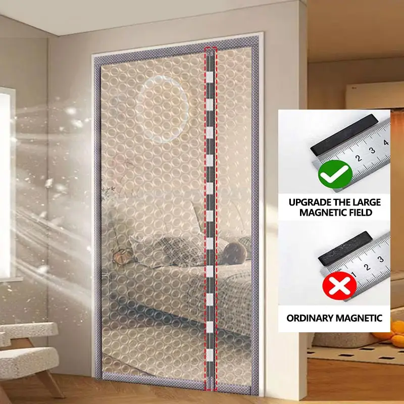 Household magnetic side opening non perforated door curtain, windproof cold proof warm and thick self-adhesive partition curtain