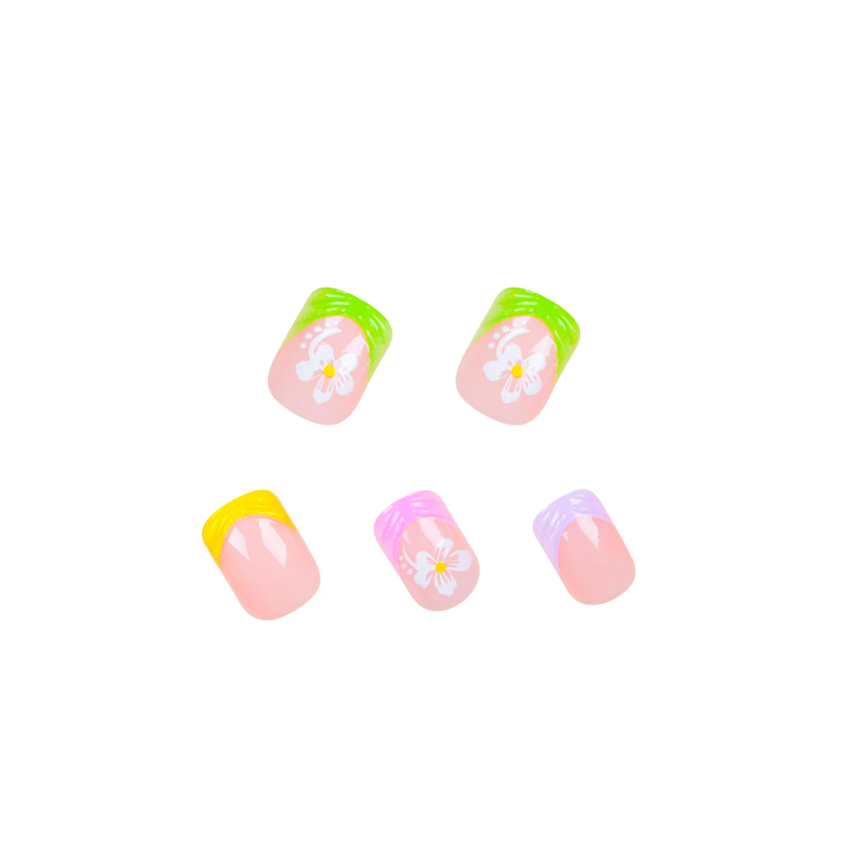 Remendo oval curto do prego, projeto francês, flores brancas, linha transparente 3d, cor 24