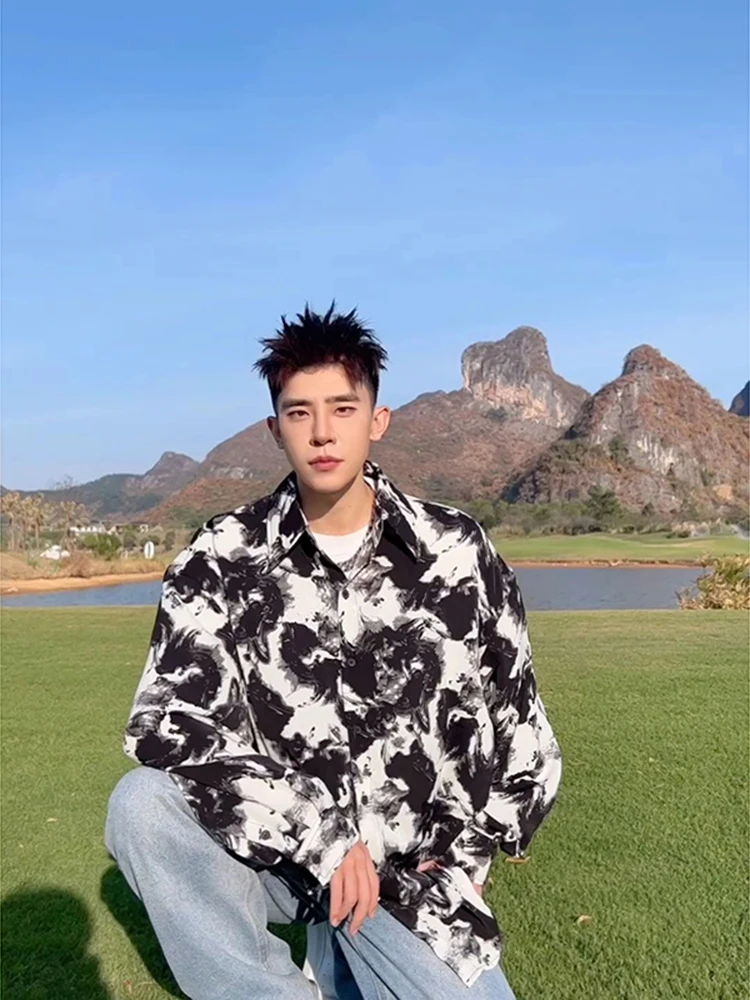 

Мужская рубашка с кубинским воротником и длинным рукавом, молодежная летняя модная повседневная модель свободного кроя из полиэстера, не требующая глажки, в американском стиле