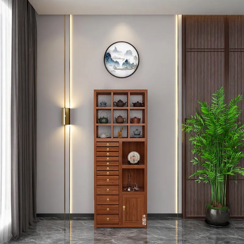 Old elm  cake cabinet multi-layer drawer  storage storage cabinet solid wood cup tea set storage Bogu rack
