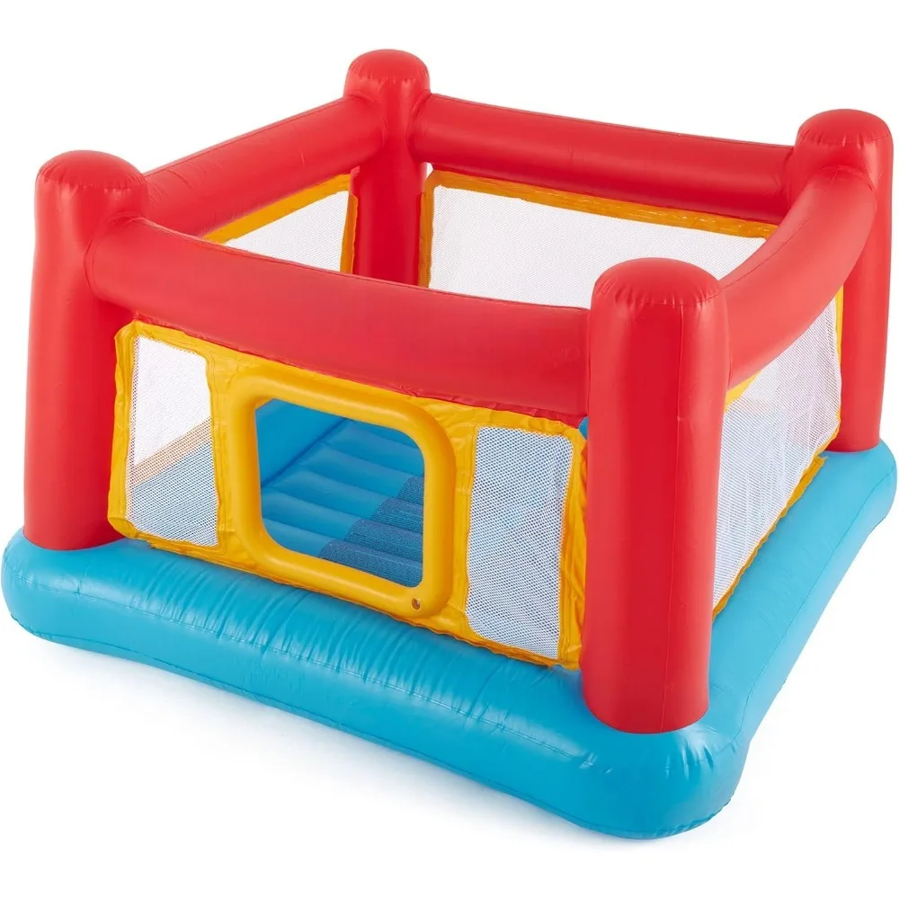 Playhouse，Indoor Or Outdoor Playhouse Trampoline Bounce Castle House With Crawl-Thru Door And Net For Kids Ages 3-6