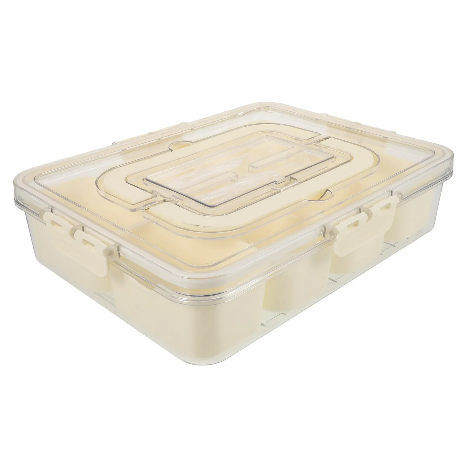 

Compartments Fridge Storage Box Keep Fresh Food Container Vegetable Seasoning Organizer Transparent Handle Portable Household