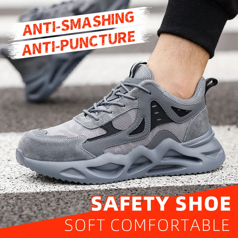 Men's Steel Toe Safety Shoes Anti-Smash Anti-Puncture Lightweight Breathable Industrial Work Shoes Lightweight Breathable Men's Safety Shoes Steel Toe Anti-Slip Sport-Style Industrial Work Shoes