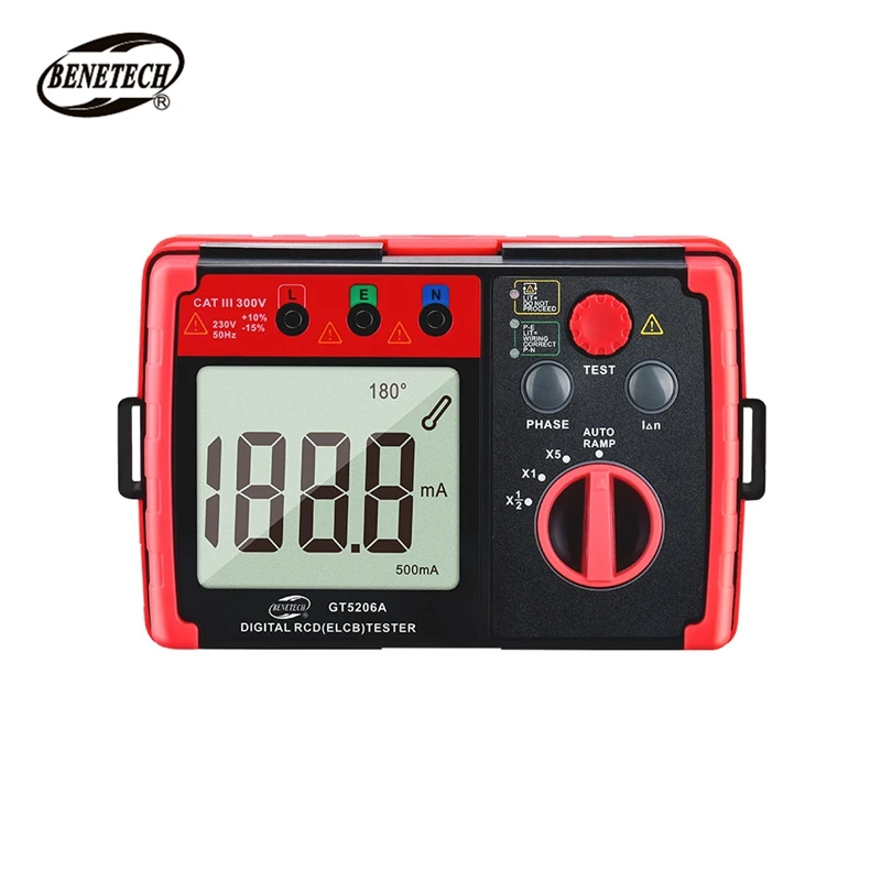 Benetech Digital Rcd Elcb Tester 230v 50hz Auto Rampa Interruptor de Proteção contra Vazamento Detector Led Buzzer Instrumento
