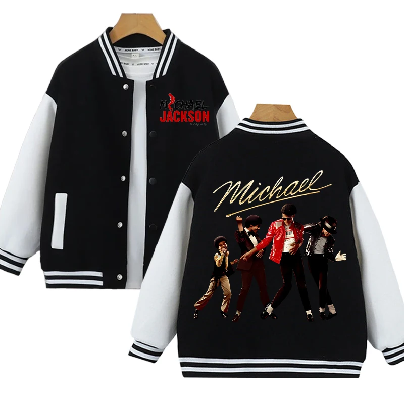 King of Pop Michael Jackson Baseball Jacket for Boys Girls Anime Cartoon Printed Hip Hop Coats Children Fashion Sports Jackets