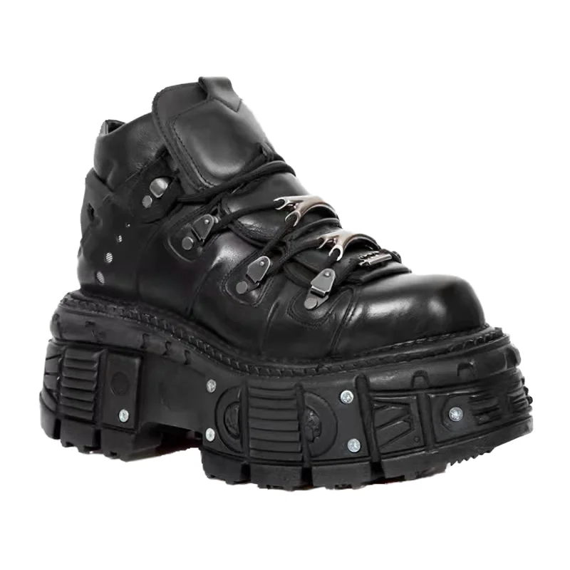 Sapatos de plataforma punk heavy metal para mulheres, gótico, escuro, com renda, muffin, hipster, rebite, motocicleta, fêmea, 2023