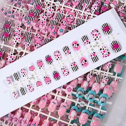 24 Pcs Heart Kids Press on Nails Pre-glue Children Rainbow Pattern False Nail Art Tips Short Full Cover Fake Nails for Girls #TC