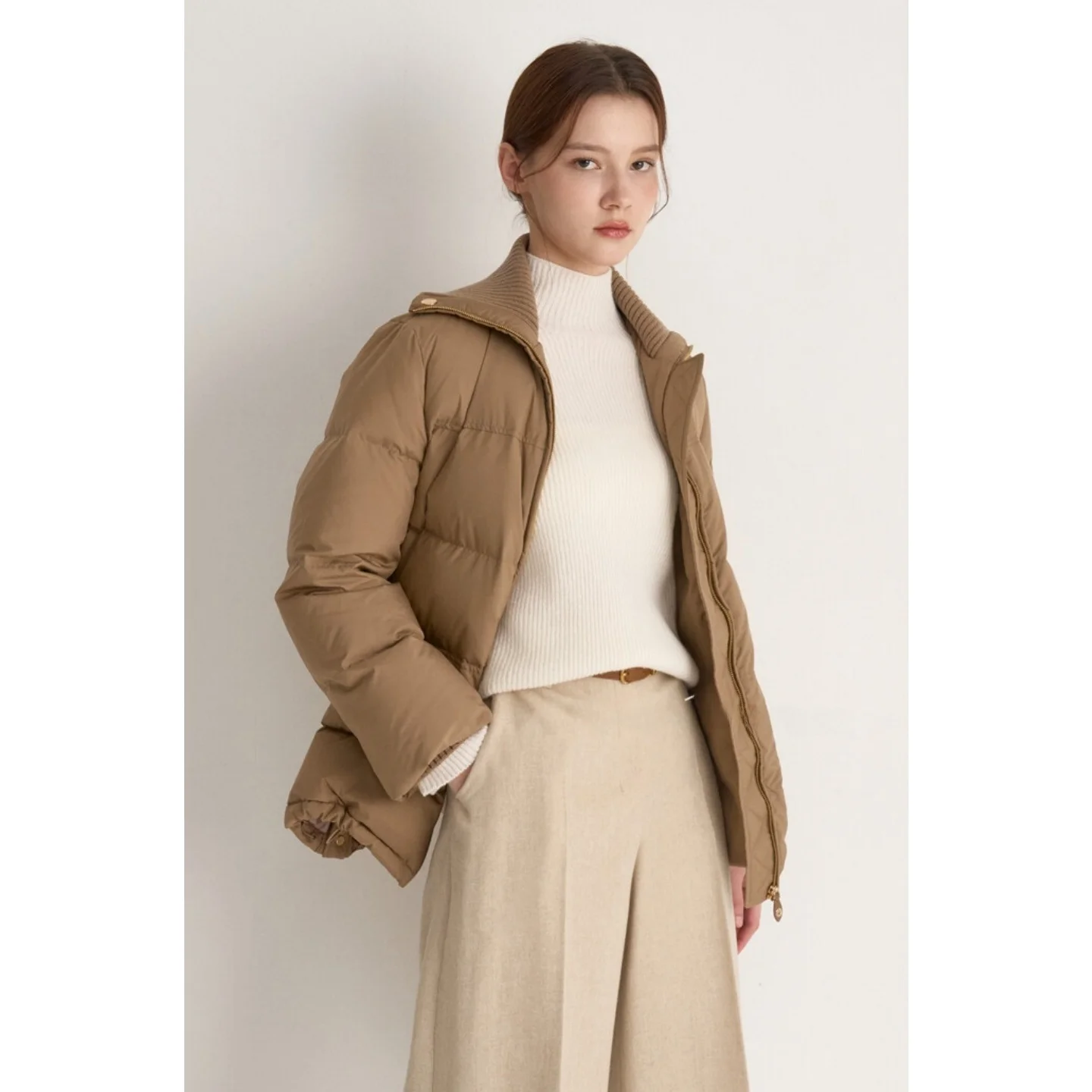 High-End Goose down Ultra-Warm Knitted Collar down Jaet Commute Versatile Outerwear Coat Thiened Mid-Length Straight Cut