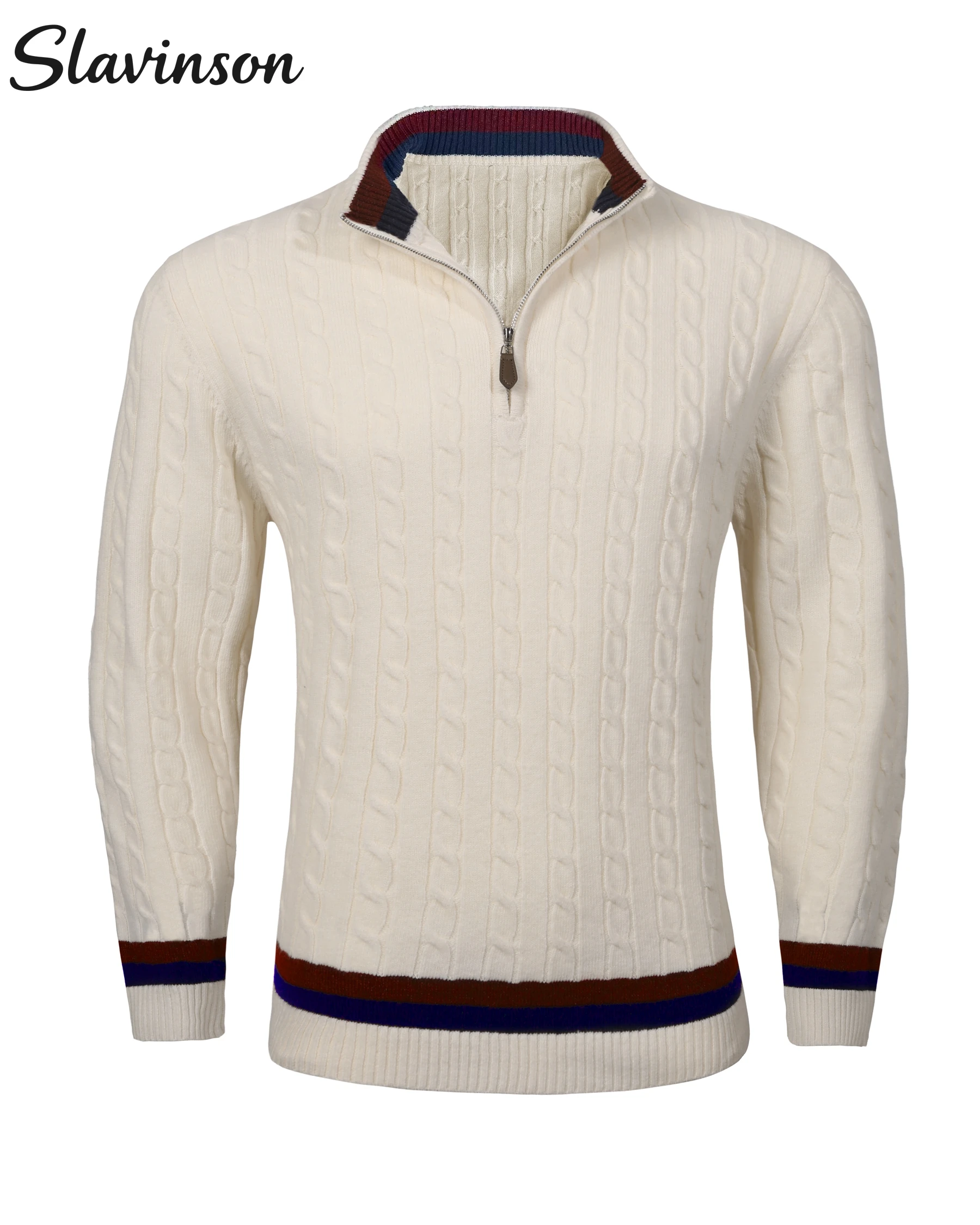 

Men's Sweater with Textured Cable Knit, Half - Zip Stand - Up Collar & Contrast Trim Soft Fabric, Ideal for Autumn Daily Commute