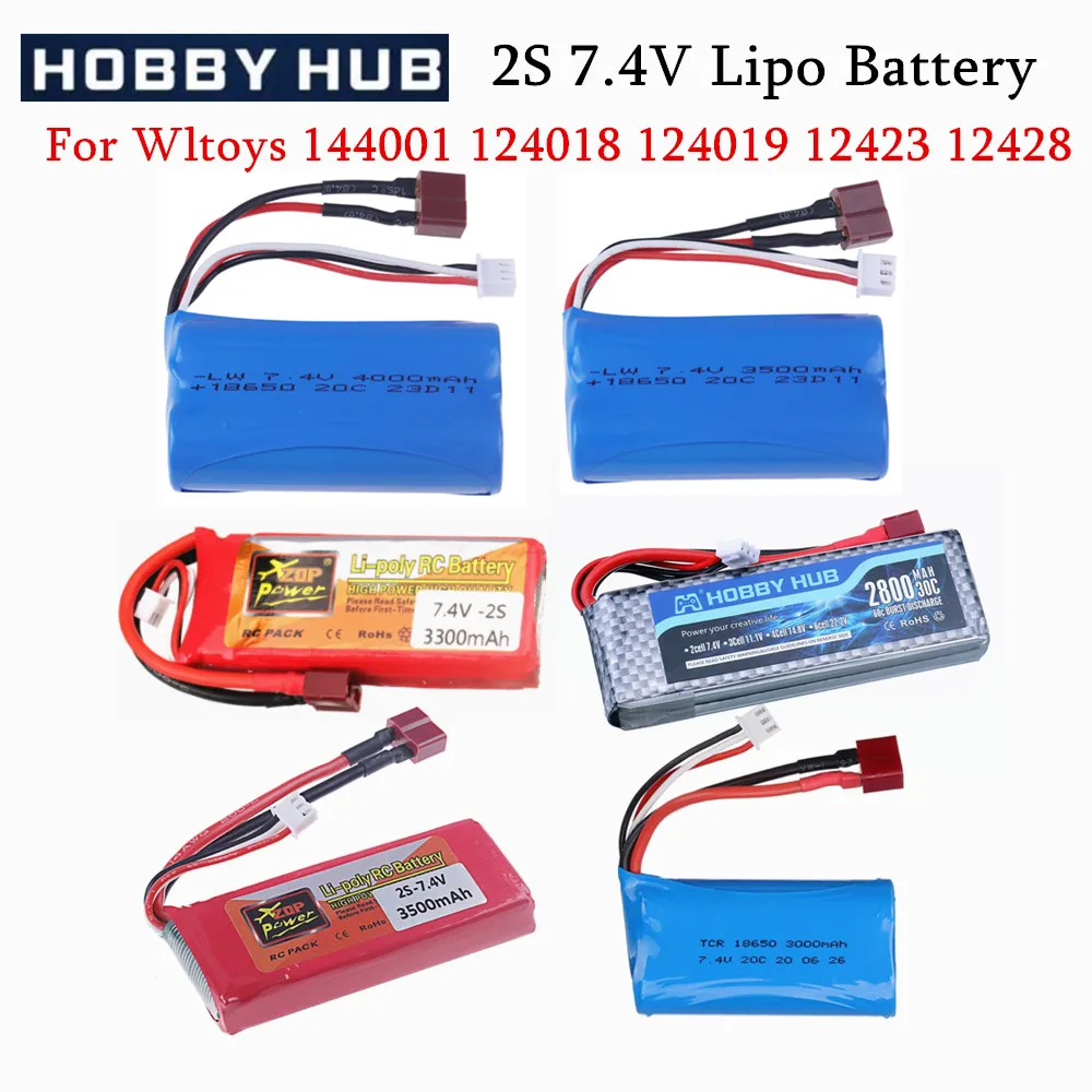 For Wltoys 144001 car 2s 7.4V 1500mah/3300mAh/3500mah lipo battery T Plug for Wltoys 124018 124019 12423 12428 RC Car battery