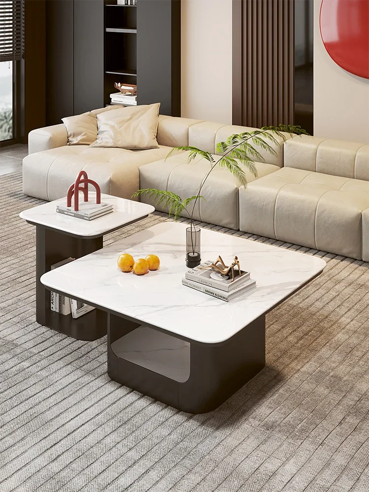 Boho Faux Marble Beige Cocktail Table Compact Size No Tools Required FSC Certified Easy Clean Heavy Duty for Family Room