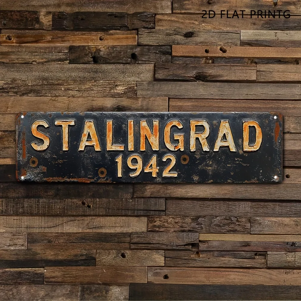 2D Flat Stalingrad 1942 Metal Sign - Soviet-Era Aluminum Art, Decor for Garage/Man Cave/Bar
