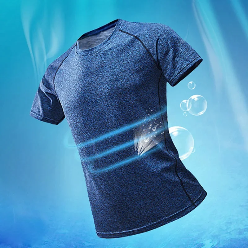 2.Breathable Bodybuilding Training Shirts Men\'s Running Sport t-Shirts Tee Workout Top Compression Tight Activewear Gym Clothing