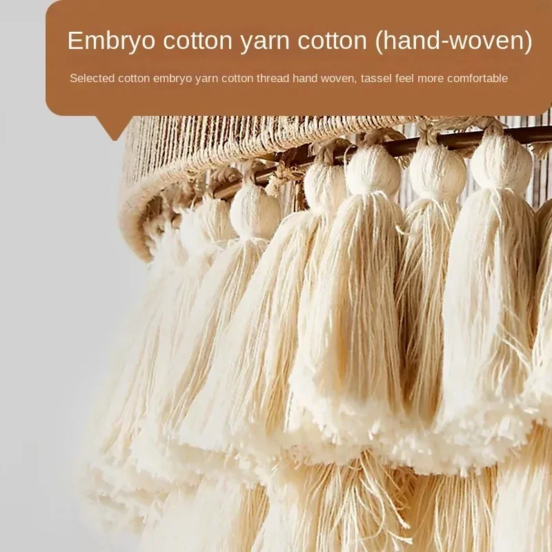 Bohemian Retro Hemp Rope Tassel Bedside Pendant Light Creative Design Hanging Lampshades for Bedroom Balcony Decorative Lighting