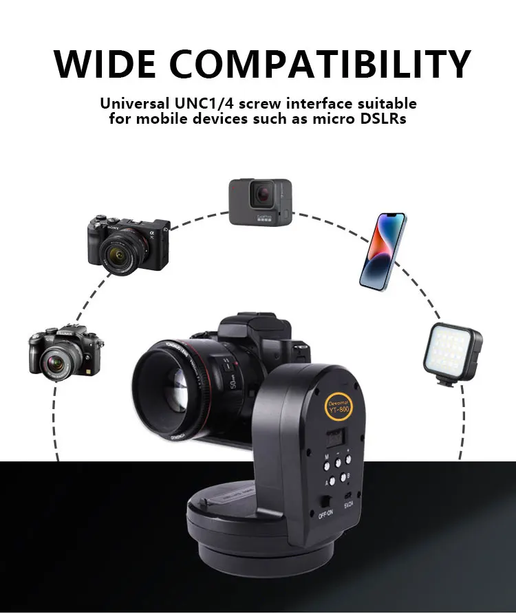 Desiontal YT-800 YT800 автоматическая моторизованная вращающаяся панорамная головка с дистанционным управлением, штатив с панорамированием и наклоном, стабилизатор головки для смартфонов