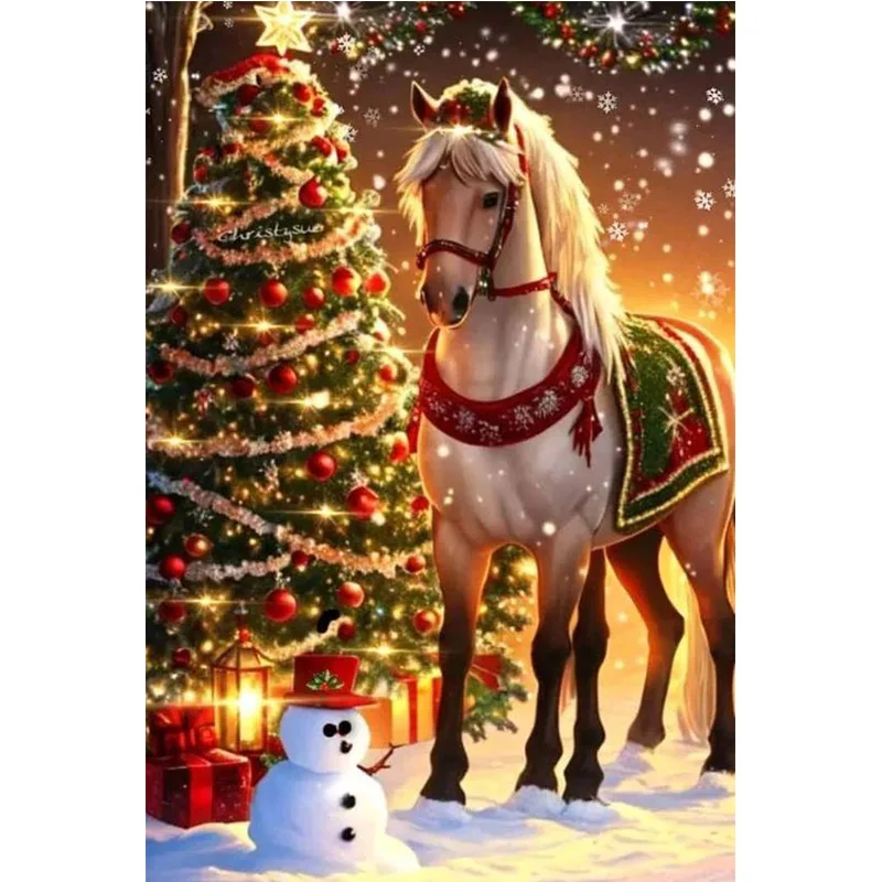 AB Diamant Kreuzstich Cartoon Weihnachtsbaum Weißes Pferd 5D DIY Diamant Stickerei Strass Malerei Diamant Malerei