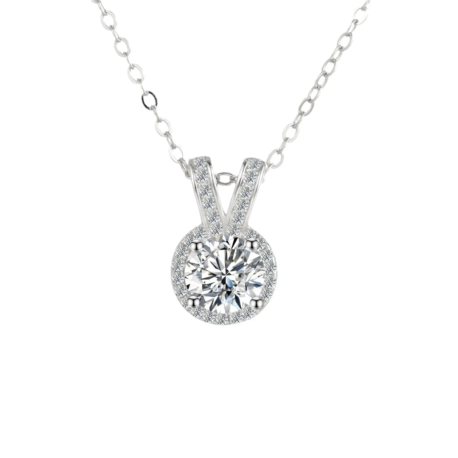 

Simple Fashion Luxury Korean S925 Sterling Silver Diamond Pendant Necklace for Women Weddings