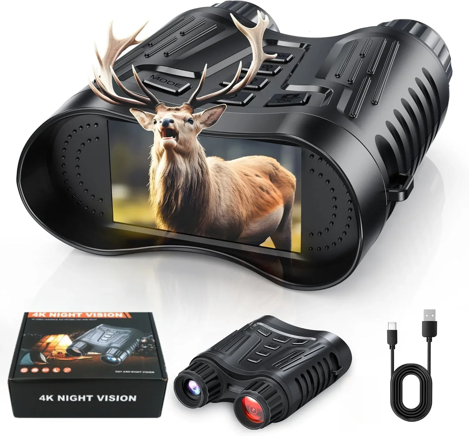 

Бинокль ночного видения 4K с 3,2-дюймовым TFT-экраном, перезаряжаемый аккумулятор 2600 мАч, инфракрасные очки ночного видения для охоты, рыбалки, кемпинга