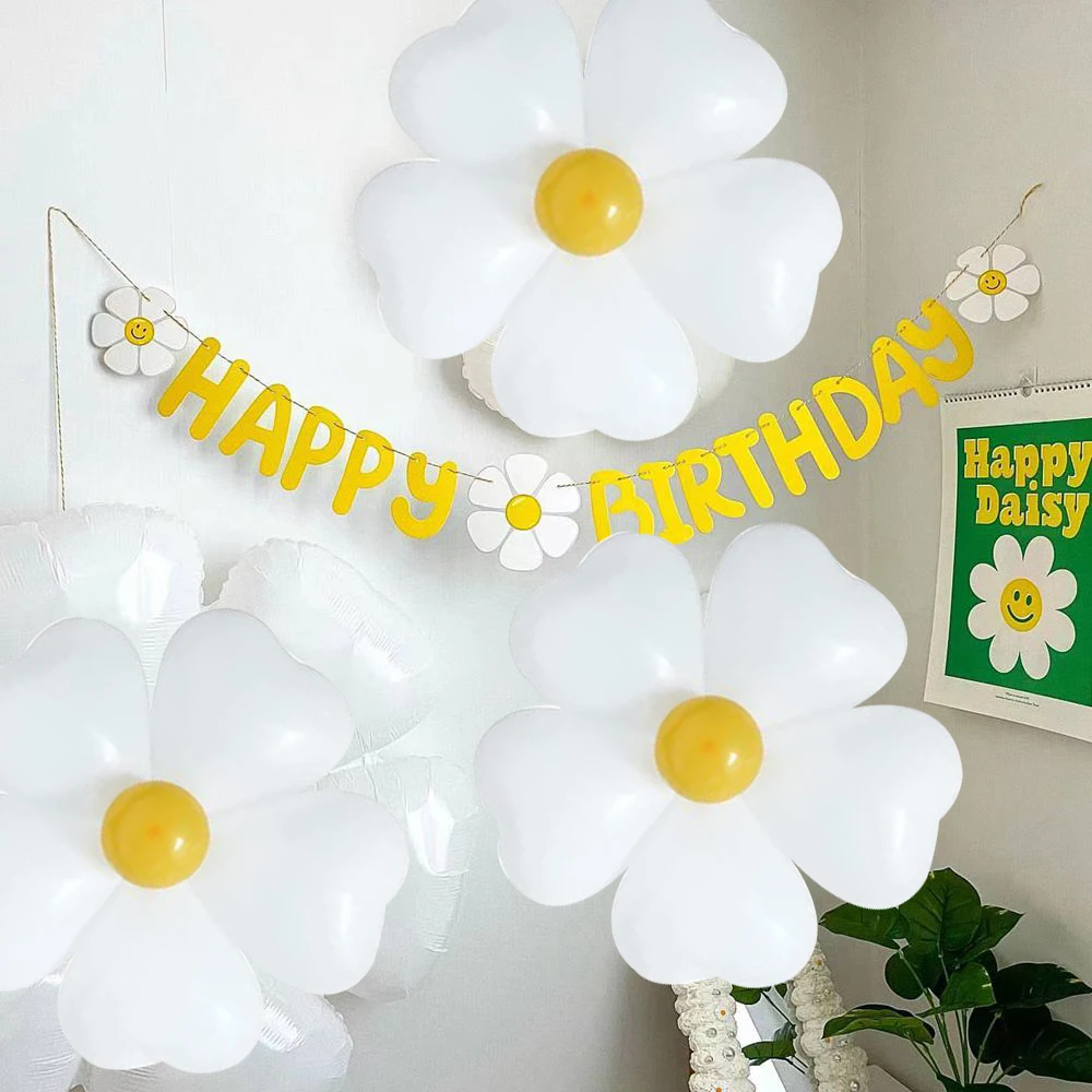 Juego de decoración de resina para pastel de margaritas, adornos de flores de papel de varios tamaños para fiesta de cumpleaños de niña, decoración