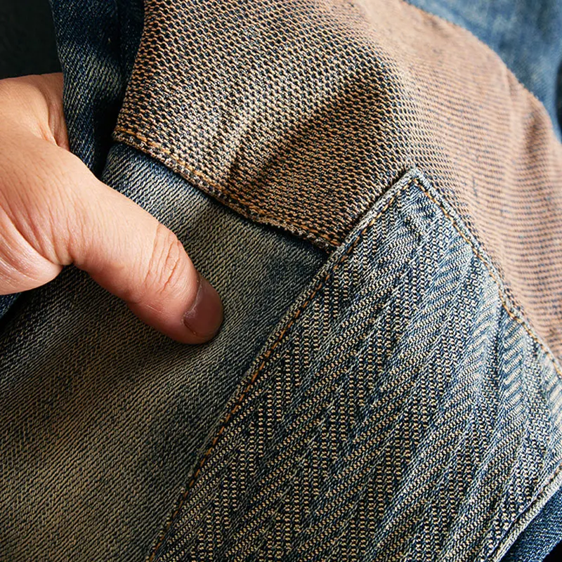 Street Designer Fashion Mannen Jeans Retro Blauw Stretch Slim Fit Patched Ripped Jeans Mannen Y2K Hip Hop Vintage Denim Broek Hombre